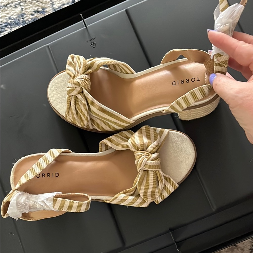 Striped Tan Espadrille Sandals - Picture 2 of 3
